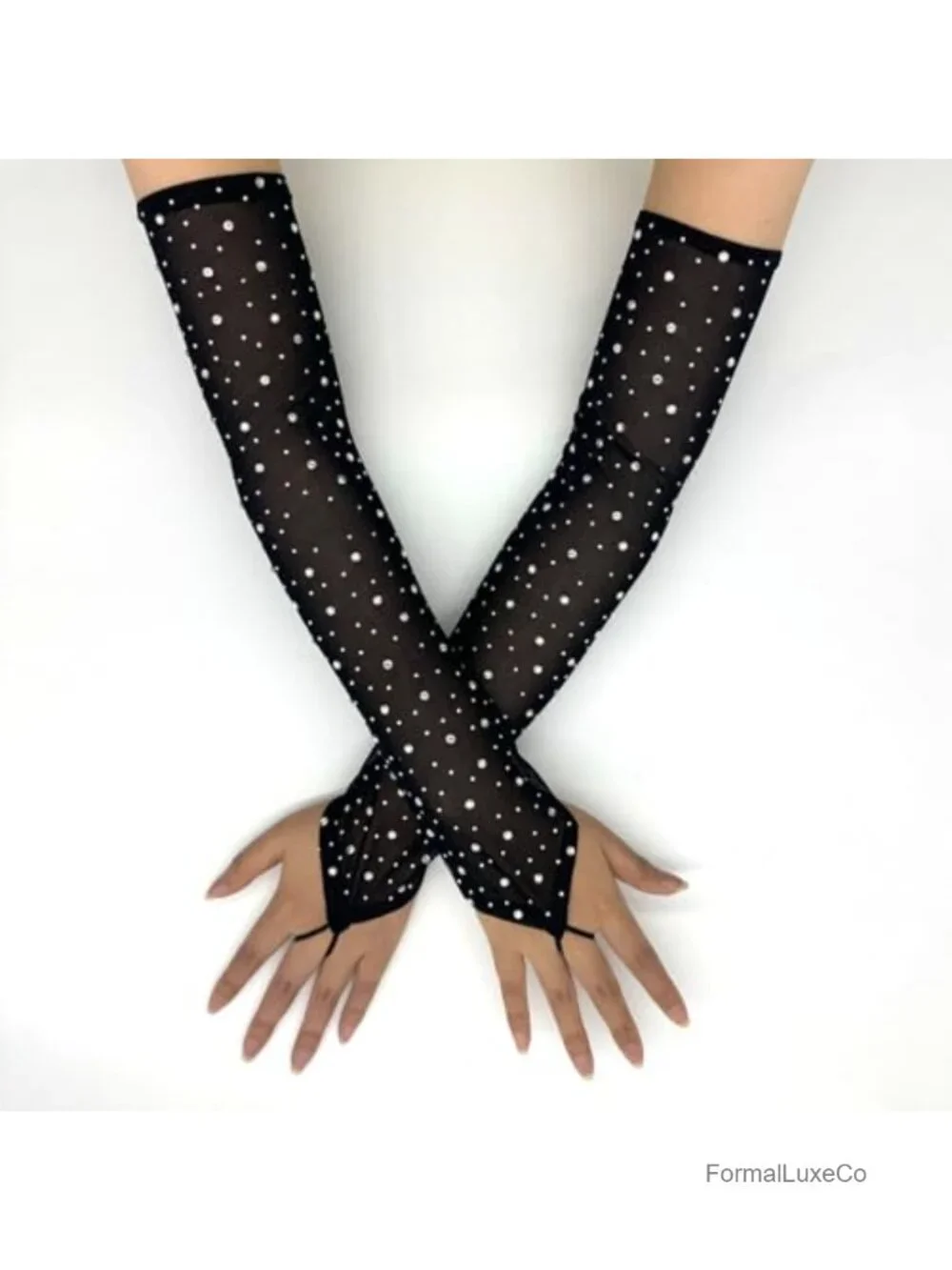 Women's Sheer Fingerless Mesh Tulle Lace Gloves Long for Bridal Wedding Party